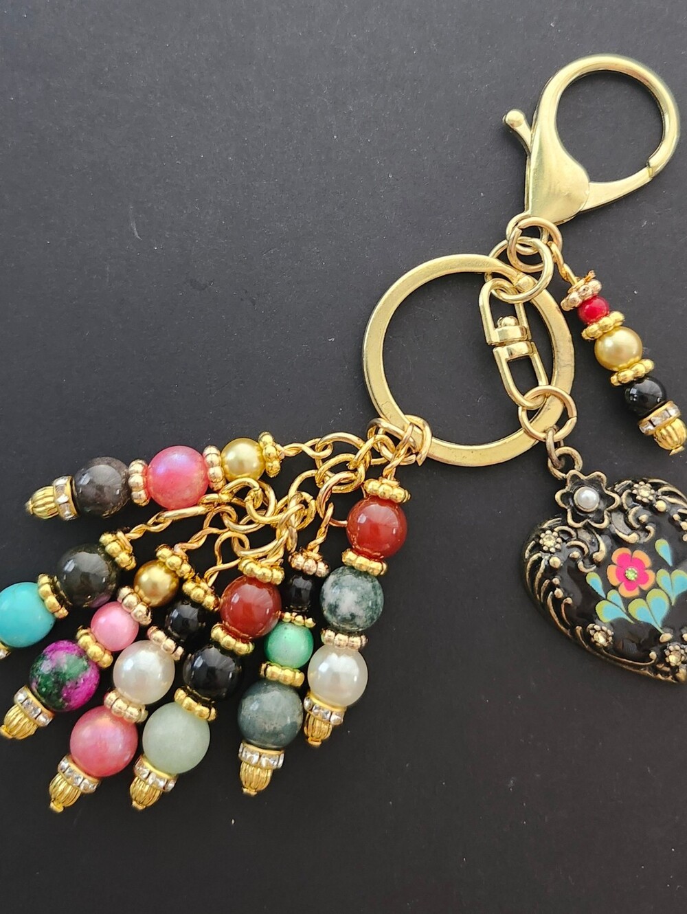 Heart Bag Charm Victorian-inspired Amazonite Obsidian Carnelian Handcrafted